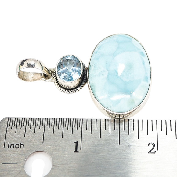Large Sterling Silver Larimar & Blue Topaz Pendant – 2” x 1.25” - Picture 5 of 6